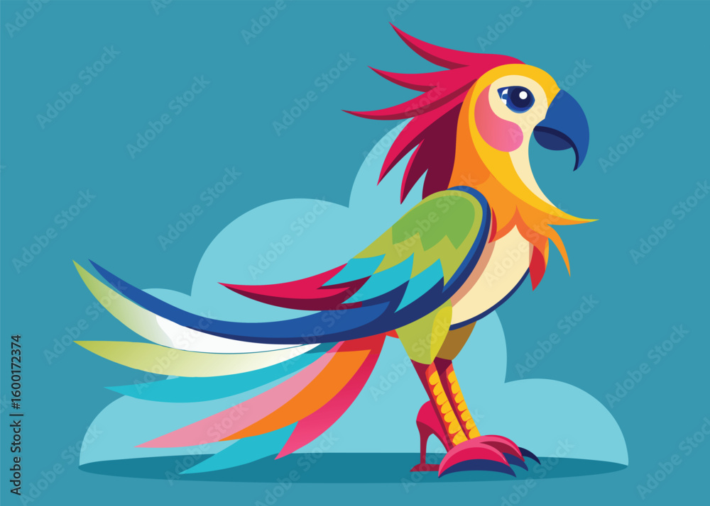 Naklejka premium Fashion Parrot in High Heels Chic Vector Bird with Bold Stilettos or Pumps Modern Flat Style