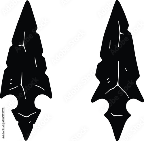 Pair of Black Tribal Arrowheads Indigenous Art Objects