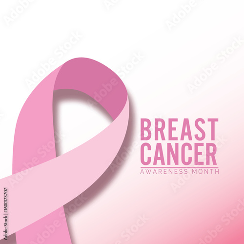 Breast cancer awareness with waving ribbon on pink background