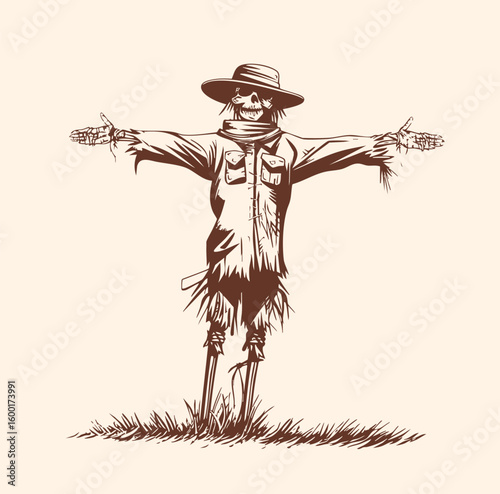 Sketch illustration of a garden scarecrow