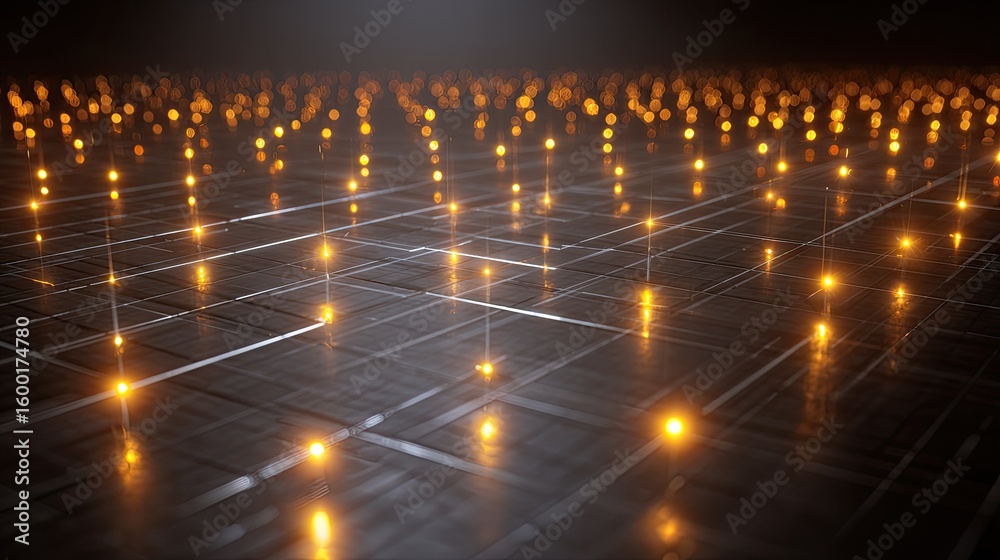 Fototapeta premium Networked light design on a dark surface.