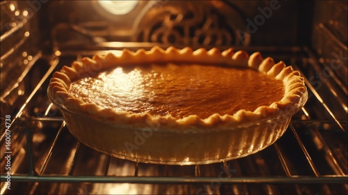 Pumpkin pie baking in oven (3)