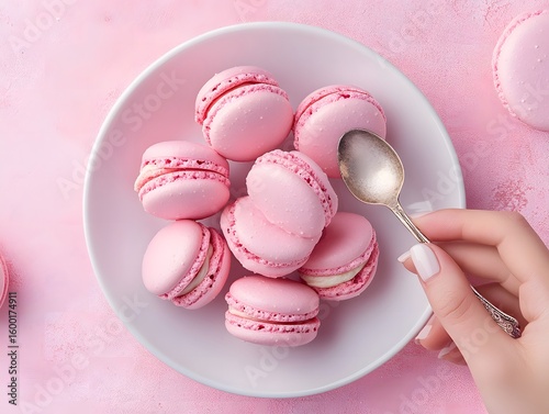 Sweet Delights of Pink Macarons on a Soft Pink Background