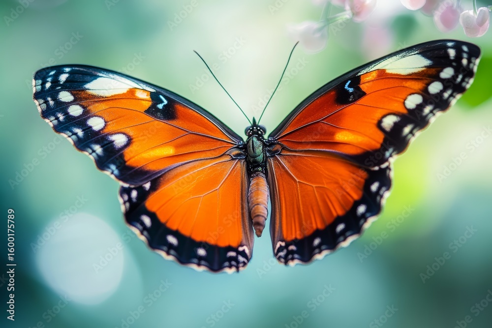 Obraz premium A butterfly with orange wings is flying in the air