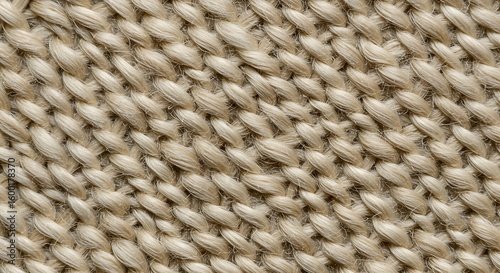 Close-up of natural woven texture with visible fibers and intricate braiding pattern in neutral tones
