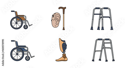 Mobility Support and Healthcare Equipment Illustrations