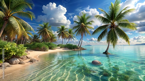 tropical beach with palm trees