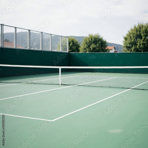 Wallpaper Mural Green Tennis Court with Transparent Fencing and Distant Trees Torontodigital.ca