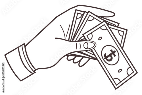 Pound Currency in Hand Line Art – Save Money Icon Vector
