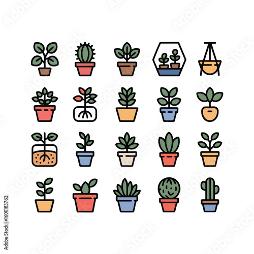 Wallpaper Mural Colorful Collection of Twenty Diverse Potted Plants and Cactus Icons in Various Styles and Colors Including Green Orange Red Yellow Blue and Torontodigital.ca