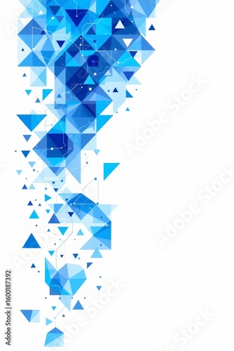 A photo of a clear and simple information technology pany or design in the background, featuring blue triangles