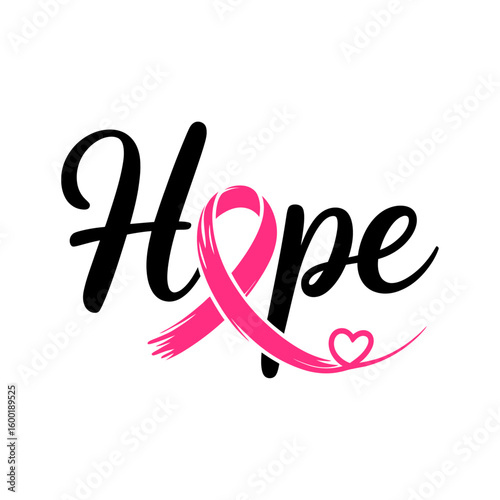 Hope lettering design with Pink ribbon, Brush style for poster, banner and t-shirt. Breast cancer awareness concept Illustration.
