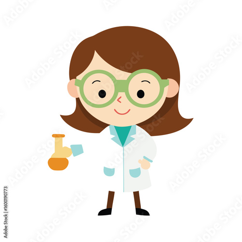 Cartoon Scientist Girl With Goggles And Beaker