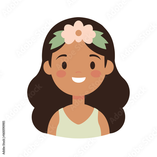 Cartoon Portrait Of A Sweet Hawaiian Girl With Flower Lei