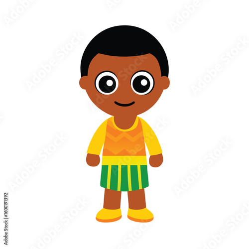 Cartoon Of A Cheerful African Boy Wearing Traditional Attire