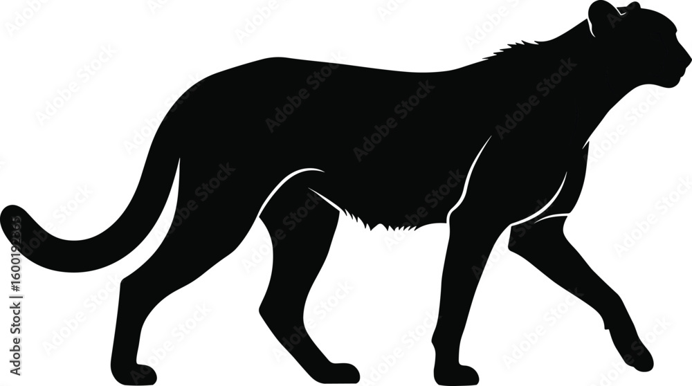 Cheetah silhouette in walking posture, wild animal illustration, sleek body design, nature concept, cad drawing flat vector illustration Cheetah silhouette in walking posture, wild animal illustration, sleek body design, nature concept, cad drawing flat vector illustration