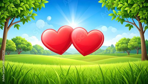 Two Hearts with Spring Meadow.