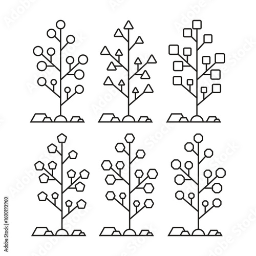 Geometric Line Trees Vector Illustration
