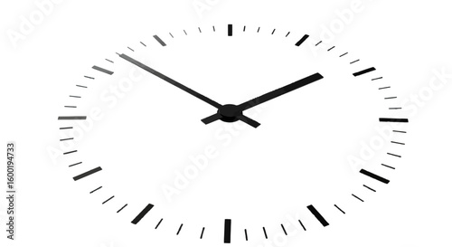 A minimalist black clock face stands out against a deep transparent background, showing time with its sleek hands, making it useful for time management or abstract design visuals.