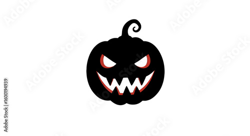 Black jack-o'-lantern pumpkin with glowing red eyes and toothy grin sits on a transparent background, creating a scary and festive mood for Halloween-themed projects and designs.