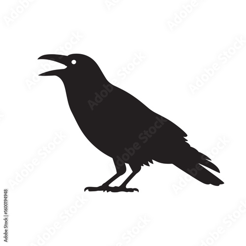 Black Crow or Raven Silhouette Crawing or Standing - Intelligent Bird Vector Illustration for Nature, Gothic, and Halloween Designs

