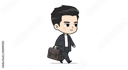 Cartoon illustration of a businessman walking and carrying a briefcase, looking determined.