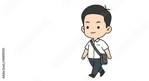 Cartoon illustration of a schoolboy walking with a bag.