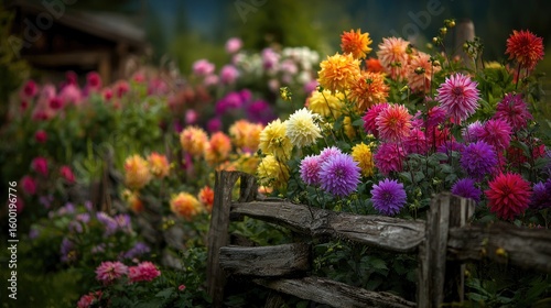 Wallpaper Mural Vibrant flower display behind rustic wooden fence. Torontodigital.ca