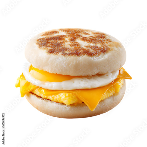 English Muffin Breakfast Sandwich with Fried Egg and Melted Cheese isolated on a transparent background