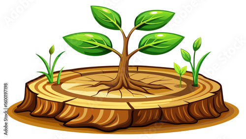  very Beautiful close up  New life growth future concept ,a strong seedling growing in the old center dead tree ,Concept of support building a future focus on new life with seedling growing white back