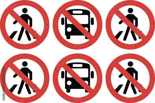 Collection of prohibited symbols for transportation and pedestrian safety