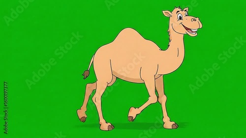 Cartoon Camel Walking - Isolated on Green Screen Animation