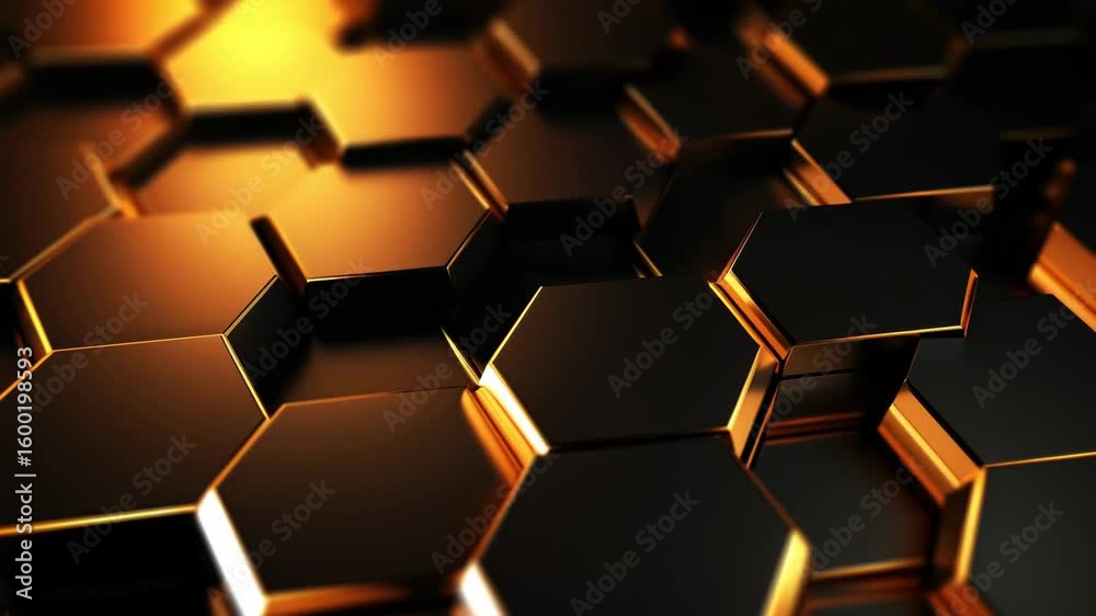 A close up of a black and gold hexagonal pattern with a shallow depth of field and soft lighting