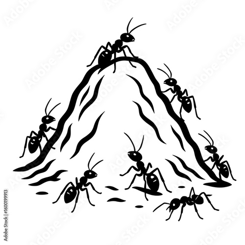Ants on Anthill Icon - Classic Symbol of Insect Colony and Teamwork