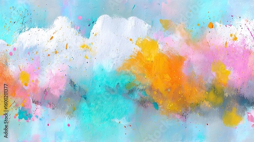 Abstract painting with vibrant colors and splatters.