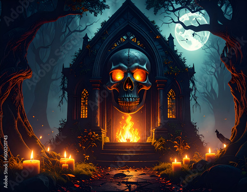 Skull Shrine with Dark Forest, and Night.
