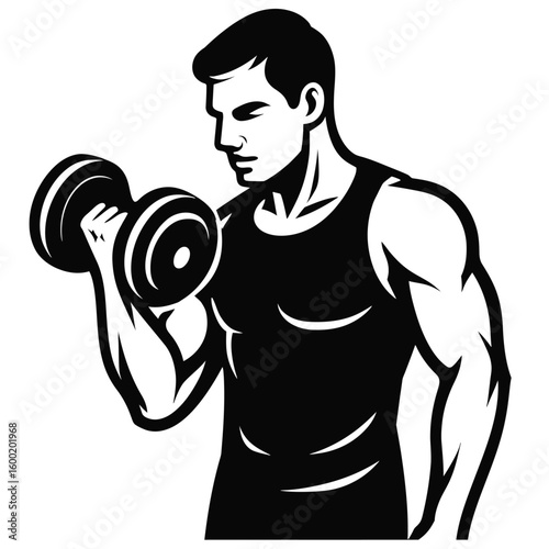 Man Doing Dumbbell Bicep Curl Exercise - Fitness and Weightlifting Icon