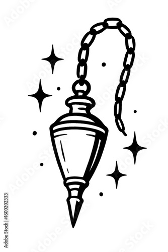 Divination Pendulum Icon Vector - Mystical Tool with Sparkles for Fortune Telling