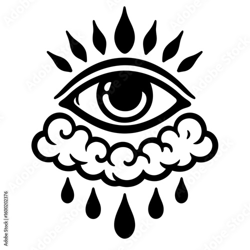All-Seeing Eye with Clouds and Tears Icon Vector - Spiritual Providence Symbol