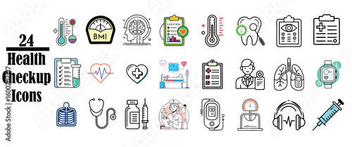 Collection of twenty four medical health checkup icons