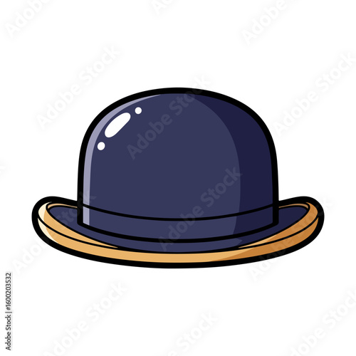Bowler hat cartoon, colored cartoon with line art and white background. AI generated image.