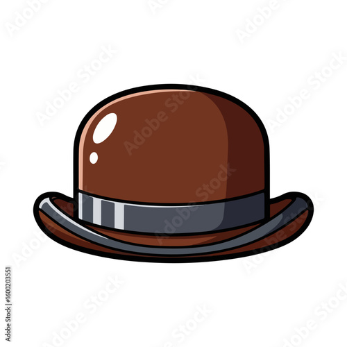 Bowler hat cartoon, colored cartoon with line art and white background. AI generated image.