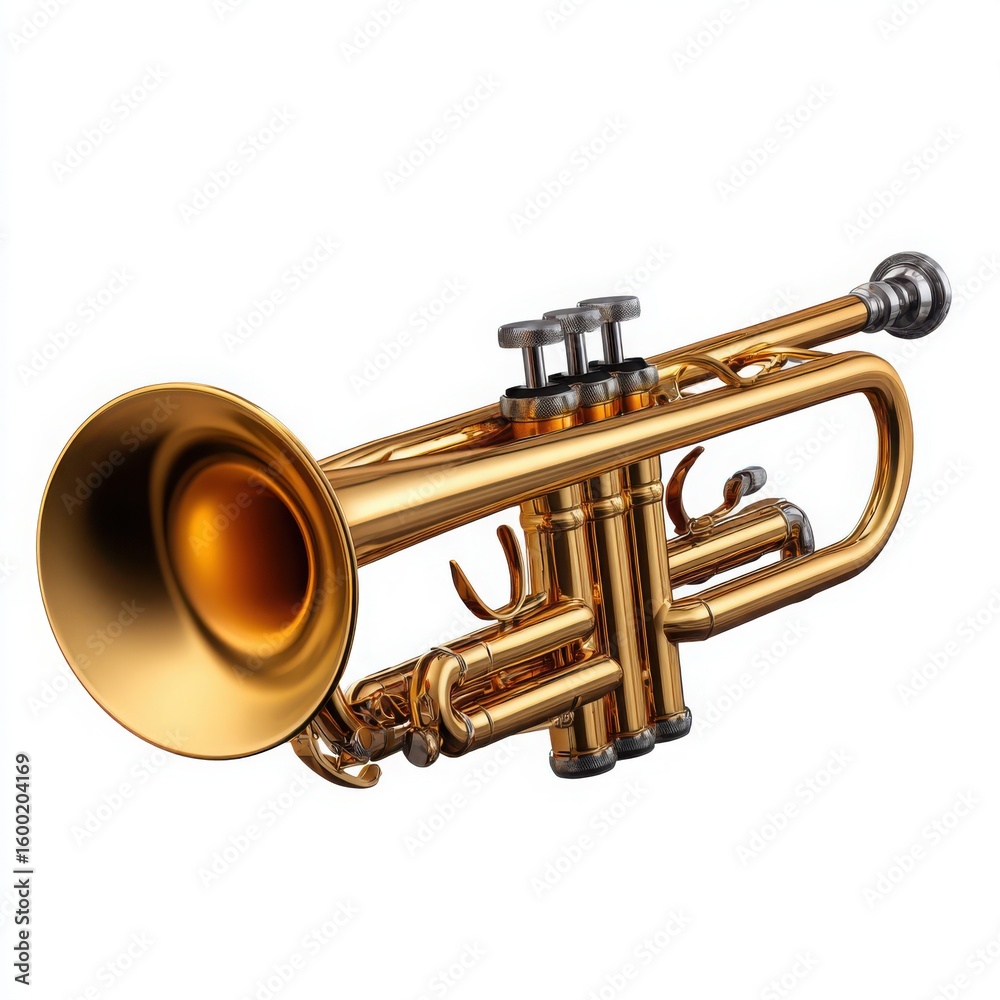 Obraz premium Golden trumpet isolated on white background brass instrument