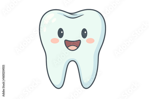 Happy tooth character with a bright smile representing dental health and hygiene fun for children