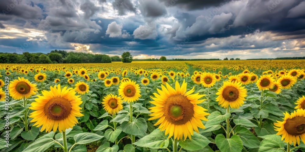 Obraz premium Sunflower Field on a Cloudy Day