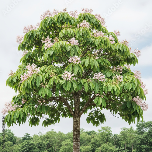 Cinchona officinalis Tree in Bloom for Botanical Education, Medicinal Plant Websites, Herbal Medicine Blogs, Pharmaceutical Research, and Natural History Illustrations