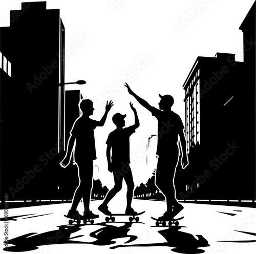 "Mountain Skateboarding Silhouette Scene" vector bundle