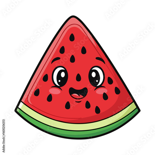 Watermelon cartoon, colored cartoon with line art and white background. AI generated image.