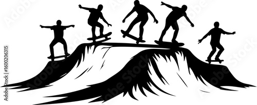 "Mountain Skateboarding Silhouette Scene" vector bundle