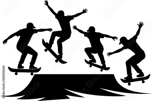 "Mountain Skateboarding Silhouette Scene" vector bundle